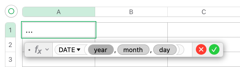 The arguments for the DATE function in Apple Numbers