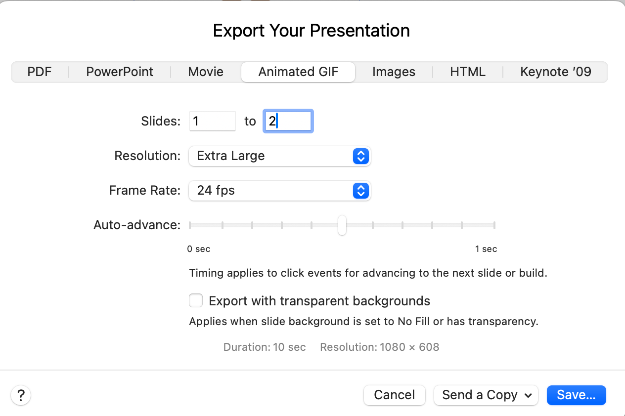 How to export your GIF in Keynote