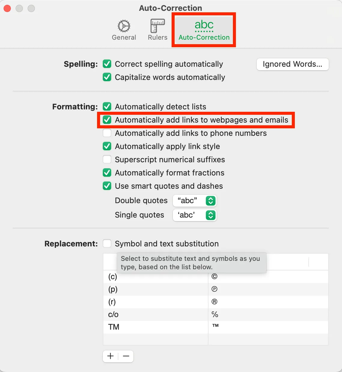 Unselect the tick box for “Automatically add links to webpages and emails” to prevent future entires with hyperlinks