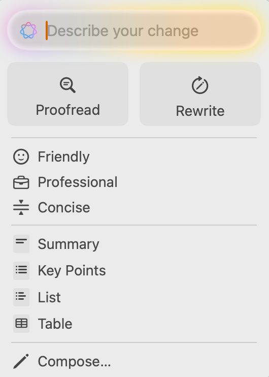 Apple Intelligence Writing Tools in Pages