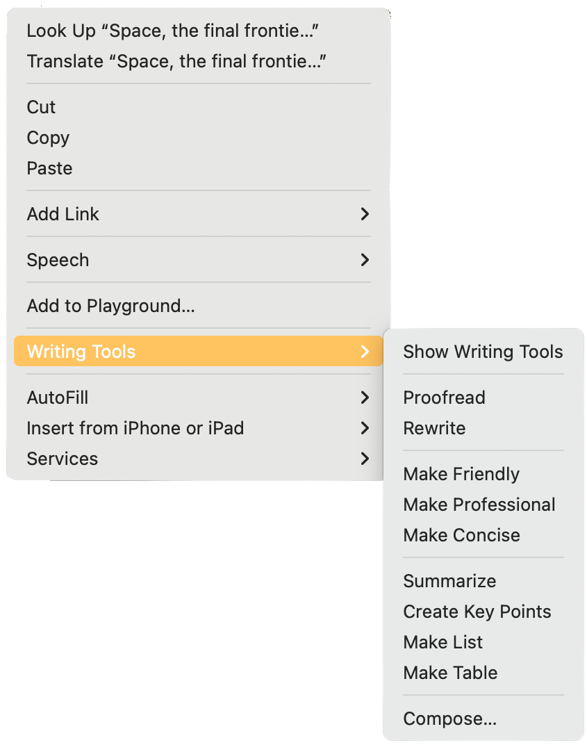 Apple Intelligence Writing Tools in Pages