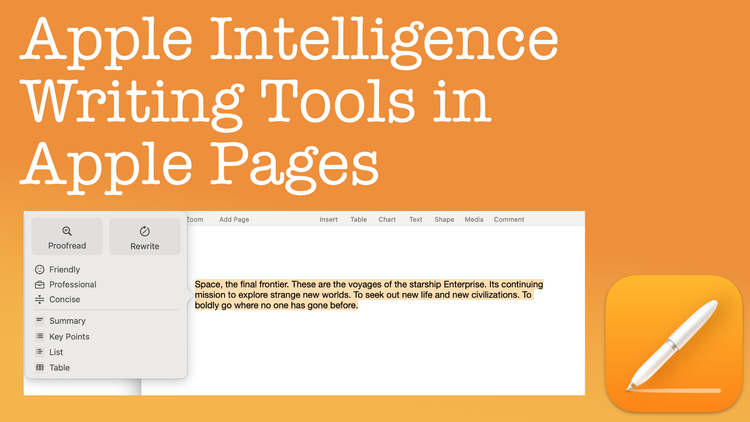 Apple Intelligence Writing Tools in Apple Pages