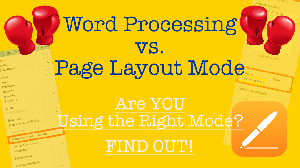 the featured image in word processing vs. page layout mode in apple pages